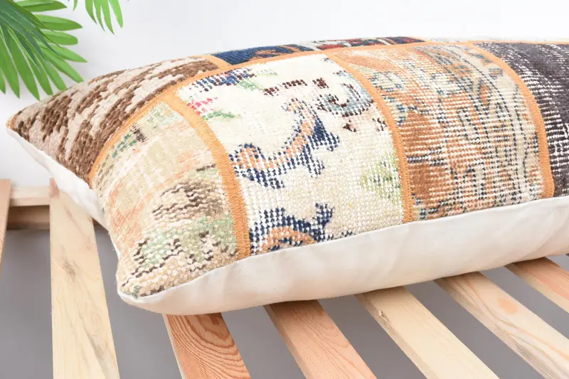 Pillow, Bolster Pillow, Boho Pillow, Ikat Pillow Cover, Turkish Kilim Pillow, Neutral Pillow, 16x36 Beige Pillow Sham, Kilim Pillow Cover - 6