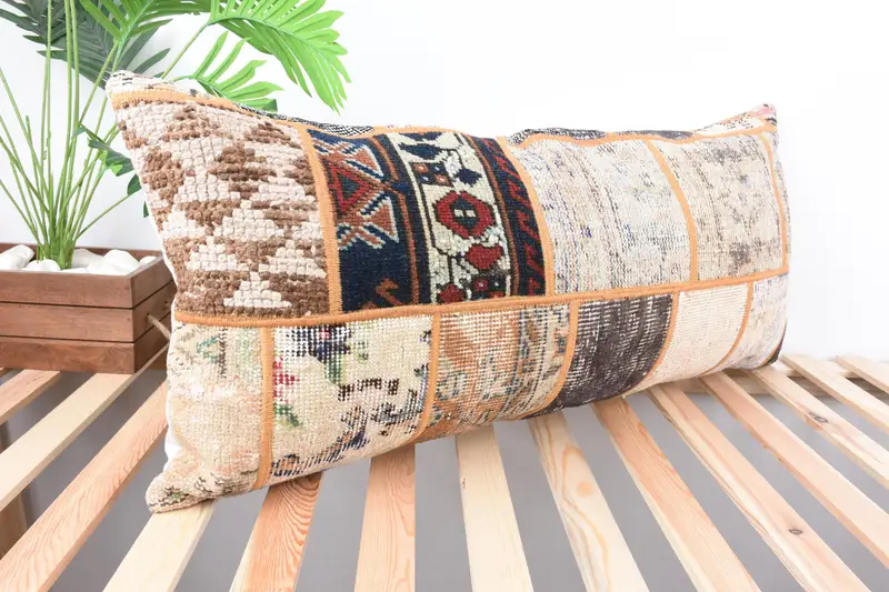Pillow, Bolster Pillow, Boho Pillow, Ikat Pillow Cover, Turkish Kilim Pillow, Neutral Pillow, 16x36 Beige Pillow Sham, Kilim Pillow Cover - 4