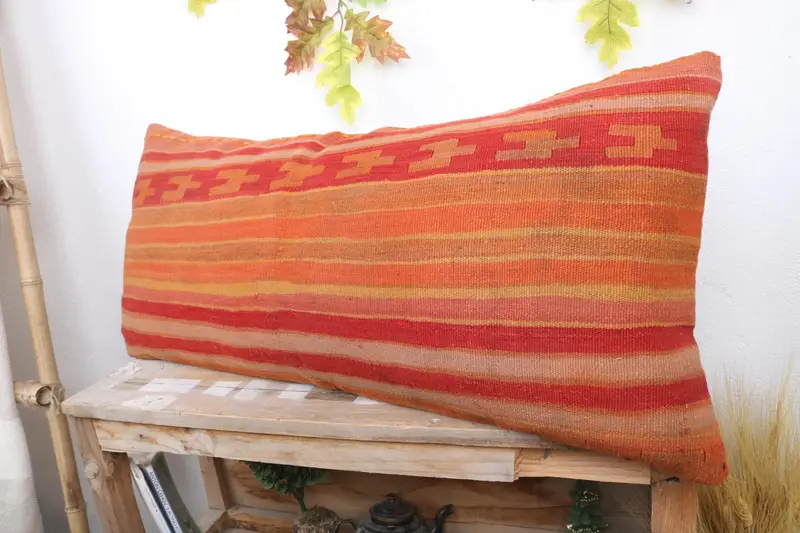 Crochet Pattern Pillow, Pillow Cover, Lounge Throw Pillow, Vintage Pillow, Toss Pillow, Pillow for Sofa, 16x36 Red Cushion, Kilim Pillow - 4