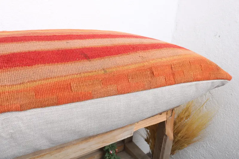 Crochet Pattern Pillow, Pillow Cover, Lounge Throw Pillow, Vintage Pillow, Toss Pillow, Pillow for Sofa, 16x36 Red Cushion, Kilim Pillow - 6