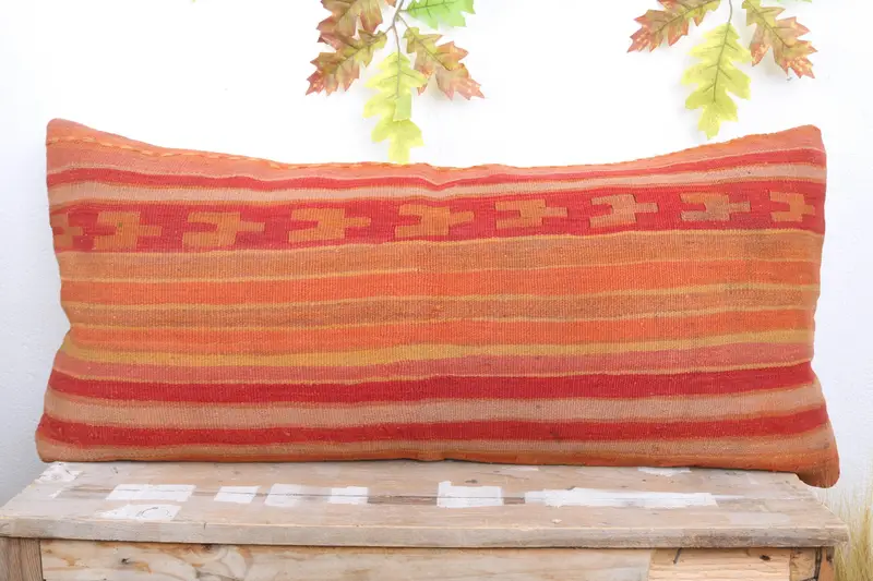 Crochet Pattern Pillow, Pillow Cover, Lounge Throw Pillow, Vintage Pillow, Toss Pillow, Pillow for Sofa, 16x36 Red Cushion, Kilim Pillow - 2