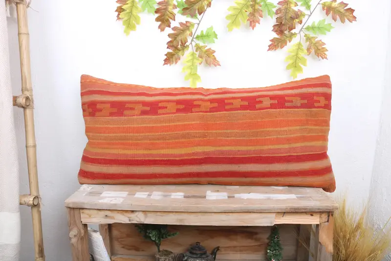 Crochet Pattern Pillow, Pillow Cover, Lounge Throw Pillow, Vintage Pillow, Toss Pillow, Pillow for Sofa, 16x36 Red Cushion, Kilim Pillow - 1
