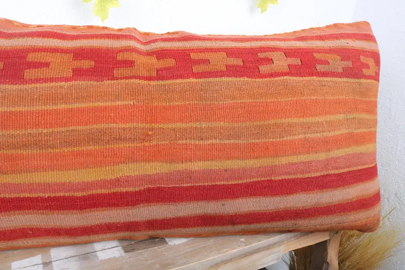 Crochet Pattern Pillow, Pillow Cover, Lounge Throw Pillow, Vintage Pillow, Toss Pillow, Pillow for Sofa, 16x36 Red Cushion, Kilim Pillow - 5