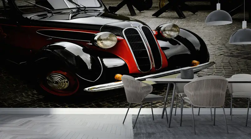 Retro Car Wall Art, Vintage Car Wall Art, Car Mural, Garage Wall Print, Car Lover Gift Wall Mural, Classic Black Car Wall Print, - 4