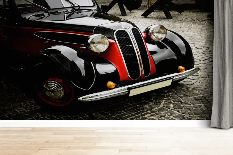 Retro Car Wall Art, Vintage Car Wall Art, Car Mural, Garage Wall Print, Car Lover Gift Wall Mural, Classic Black Car Wall Print, - 2
