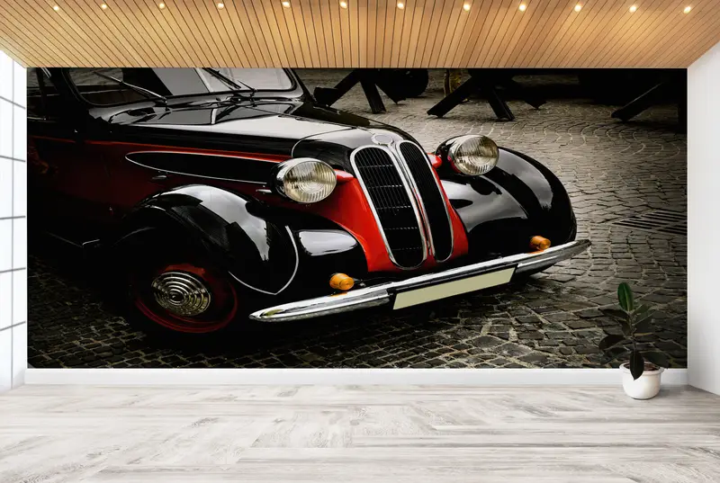 Retro Car Wall Art, Vintage Car Wall Art, Car Mural, Garage Wall Print, Car Lover Gift Wall Mural, Classic Black Car Wall Print, - 3