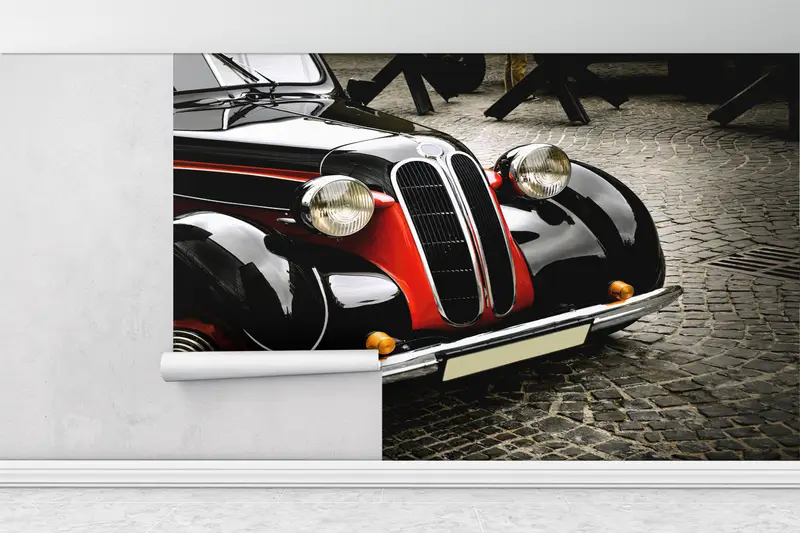 Retro Car Wall Art, Vintage Car Wall Art, Car Mural, Garage Wall Print, Car Lover Gift Wall Mural, Classic Black Car Wall Print, - 1