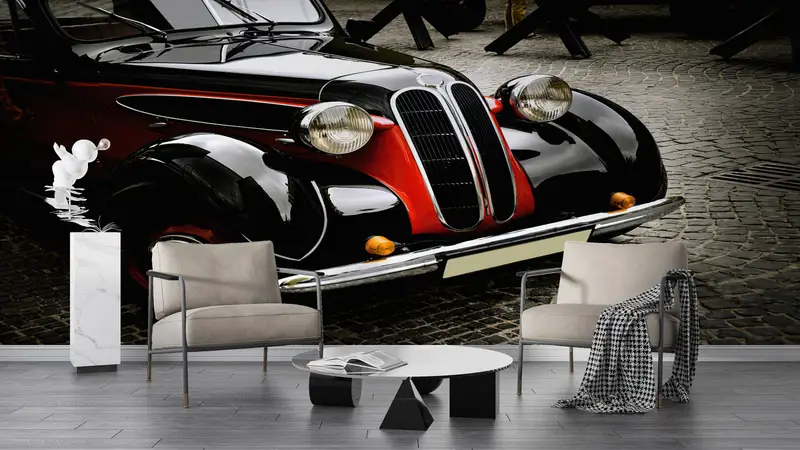 Retro Car Wall Art, Vintage Car Wall Art, Car Mural, Garage Wall Print, Car Lover Gift Wall Mural, Classic Black Car Wall Print, - 8