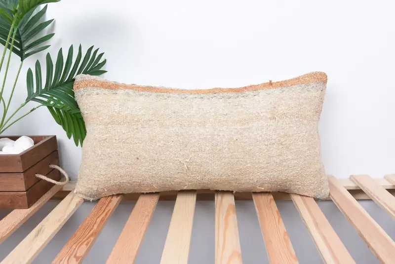 Pillow Case, Outdoor Cushion Cover, Kilim Pillow Cover, Shabby Chic Pillow, Vintage Pillow, 12x24 Beige Pillow, Throw Kilim Pillow - 1