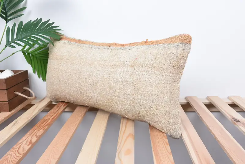 Pillow Case, Outdoor Cushion Cover, Kilim Pillow Cover, Shabby Chic Pillow, Vintage Pillow, 12x24 Beige Pillow, Throw Kilim Pillow - 5