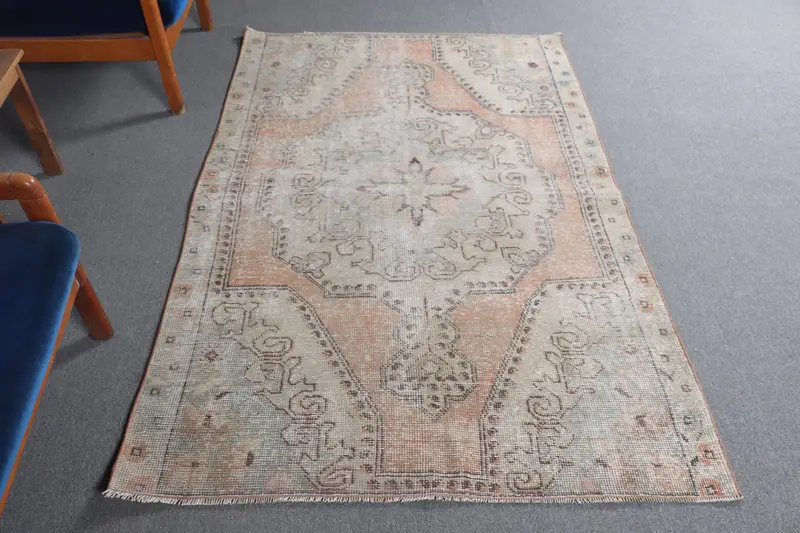 Zarif Yeşil ve Turuncu Halı, 4,3x6,6 ft Çiçekli ve Paisley