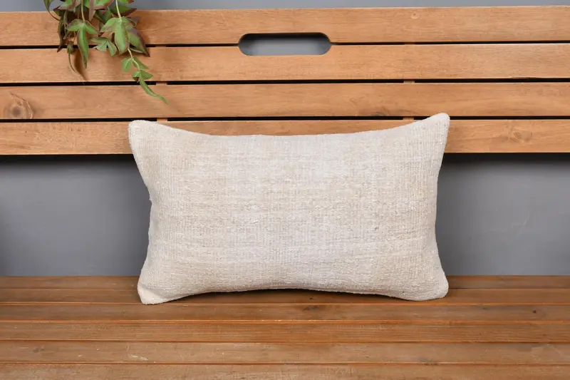 Cushion Cover, Vintage Kilim Throw Pillow, Antique Pillows, 12x20 Beige Cushion, Wool Kilim Pillow Cushion Case, Boho Pillow Sham Cover - 6
