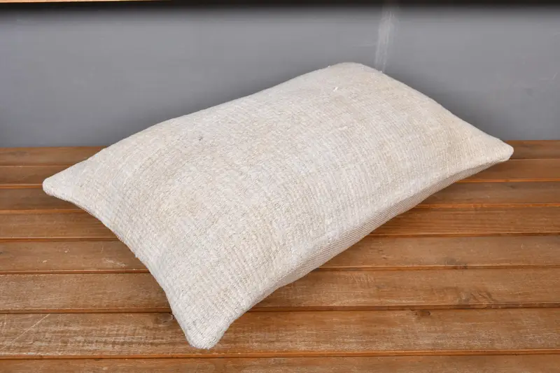 Cushion Cover, Vintage Kilim Throw Pillow, Antique Pillows, 12x20 Beige Cushion, Wool Kilim Pillow Cushion Case, Boho Pillow Sham Cover - 2