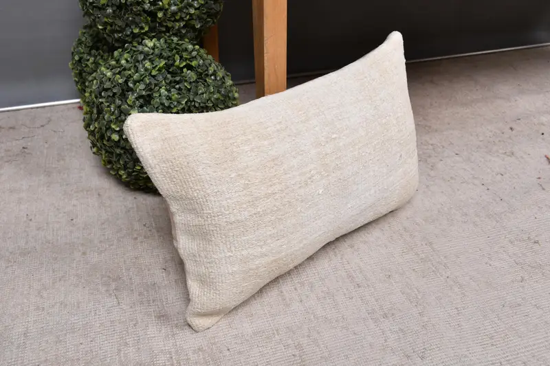 Cushion Cover, Vintage Kilim Throw Pillow, Antique Pillows, 12x20 Beige Cushion, Wool Kilim Pillow Cushion Case, Boho Pillow Sham Cover - 7