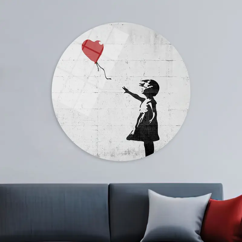 Contemporary Banksy Girl Graffiti Canvas with Heart Balloon