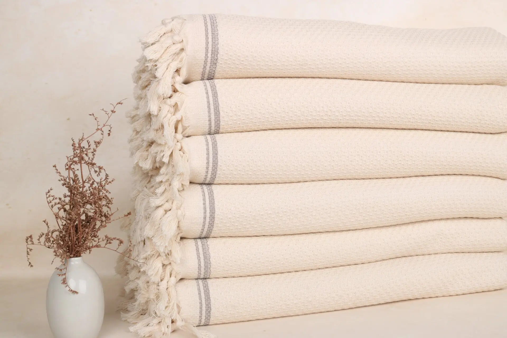 Bedspread Custom Brown Cotton Striped Throw Double, 91x93 Inches - 1