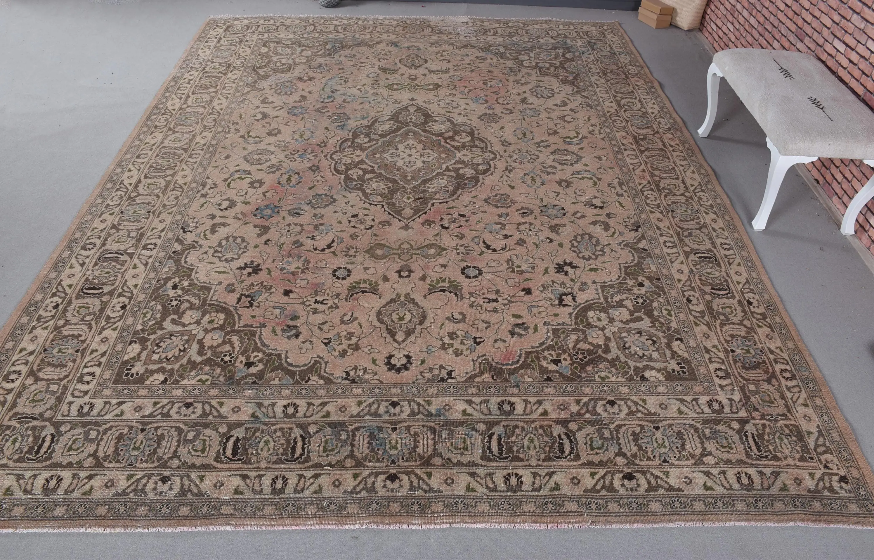 Turkish Vintage Rug 9.4x12.4 ft (288x378 cm), Brown Ombré Rug - 1