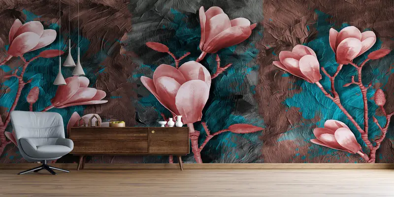 3d Wall Paper,Botanical Wall Mural,Magnolia Wall Painting,Paper Wall Art ,Wall Paper Peel and Stick,Oil Painting Print, - 6
