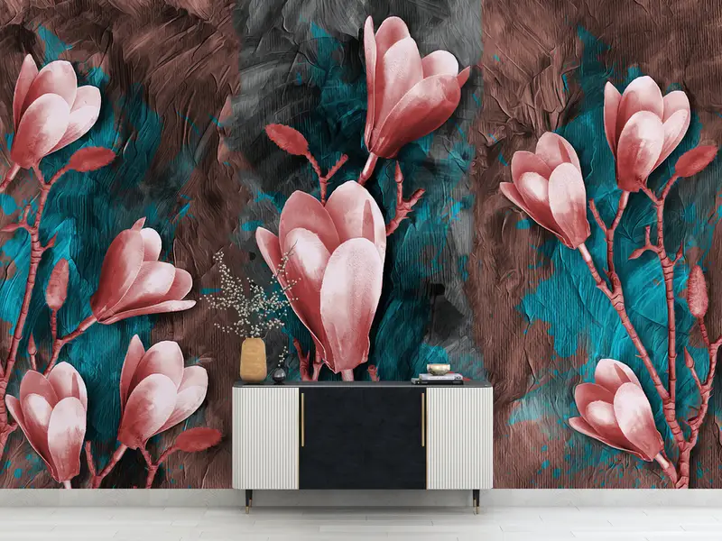 3d Wall Paper,Botanical Wall Mural,Magnolia Wall Painting,Paper Wall Art ,Wall Paper Peel and Stick,Oil Painting Print, - 7