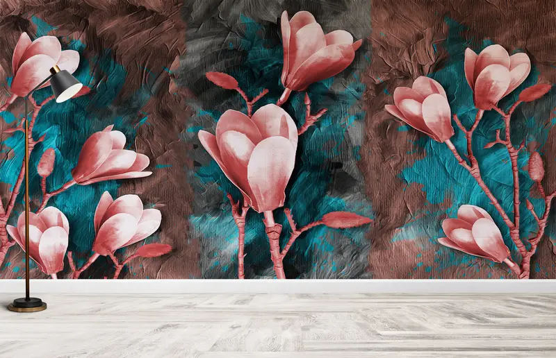 3d Wall Paper,Botanical Wall Mural,Magnolia Wall Painting,Paper Wall Art ,Wall Paper Peel and Stick,Oil Painting Print, - 3