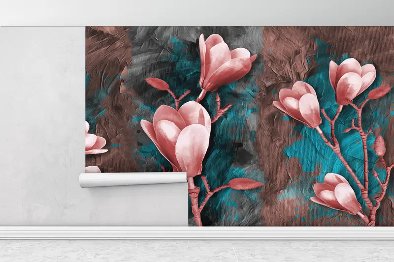 3d Wall Paper,Botanical Wall Mural,Magnolia Wall Painting,Paper Wall Art ,Wall Paper Peel and Stick,Oil Painting Print, - 1