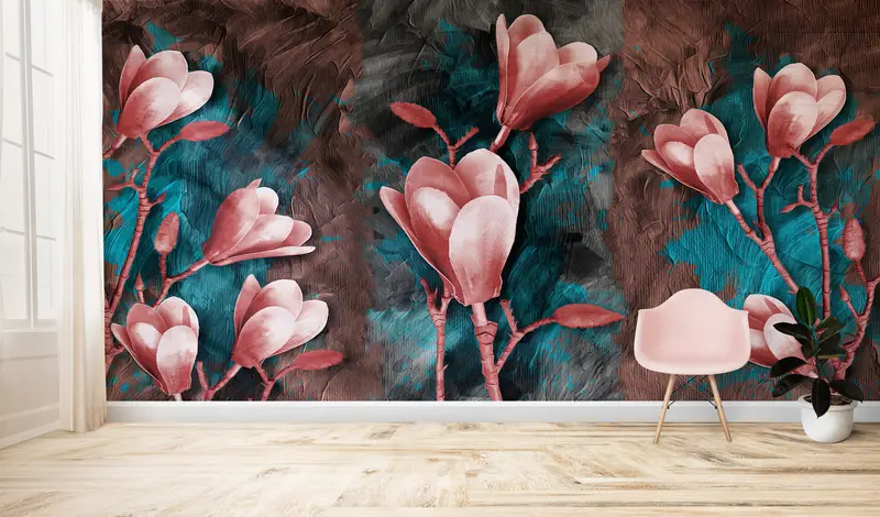 3d Wall Paper,Botanical Wall Mural,Magnolia Wall Painting,Paper Wall Art ,Wall Paper Peel and Stick,Oil Painting Print, - 5