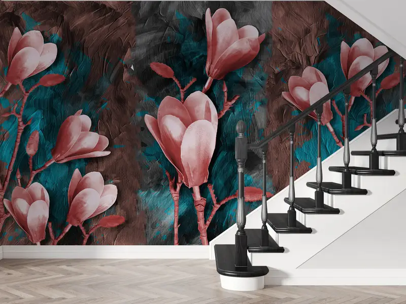 3d Wall Paper,Botanical Wall Mural,Magnolia Wall Painting,Paper Wall Art ,Wall Paper Peel and Stick,Oil Painting Print, - 4