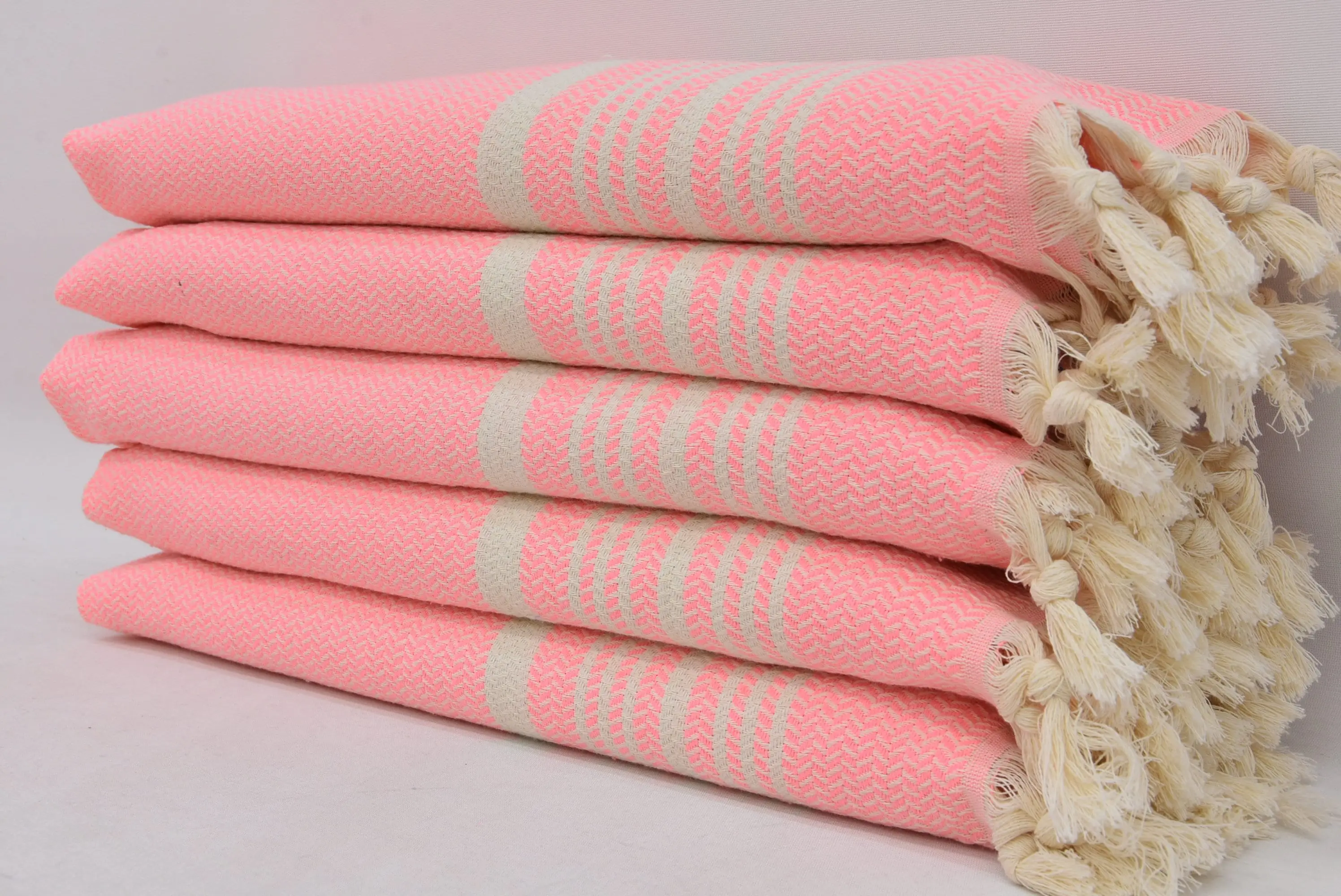 Turkish Hand Towel Organic Cotton Pink Beige Kitchen Tea Towel, 18x36 - 1