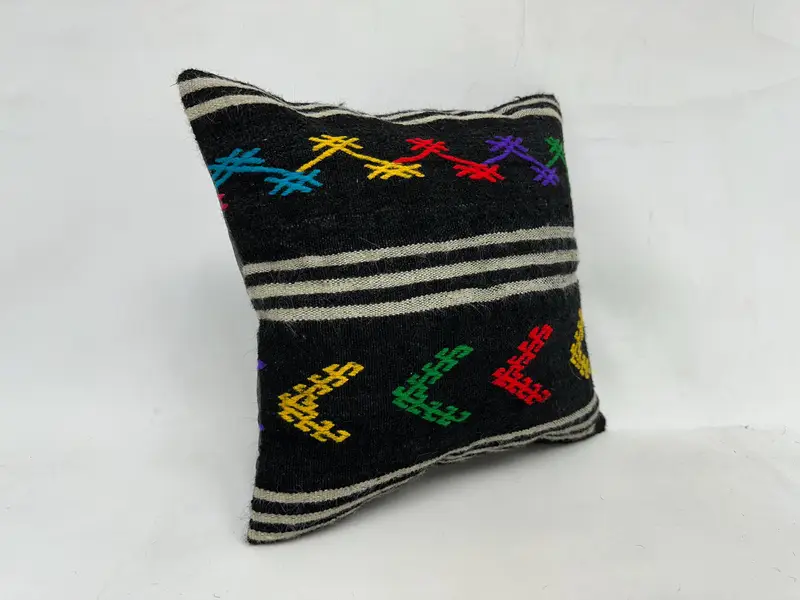 Brown & Green Embroidered Throw Pillow, 20x20 Inches, Handmade Geometric Design - 3