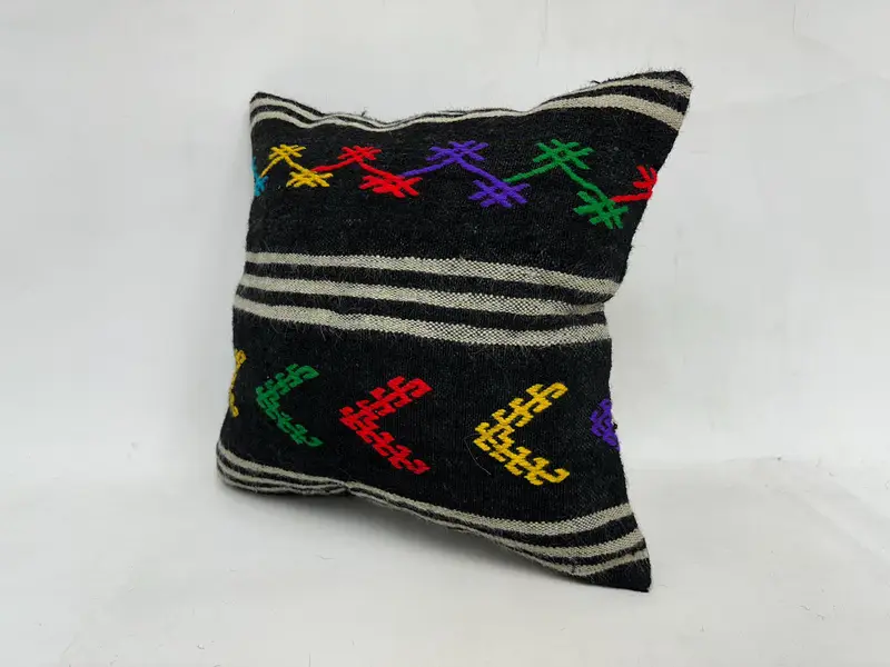 Brown & Green Embroidered Throw Pillow, 20x20 Inches, Handmade Geometric Design - 4
