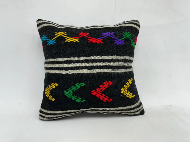 Brown & Green Embroidered Throw Pillow, 20x20 Inches, Handmade Geometric Design - 1