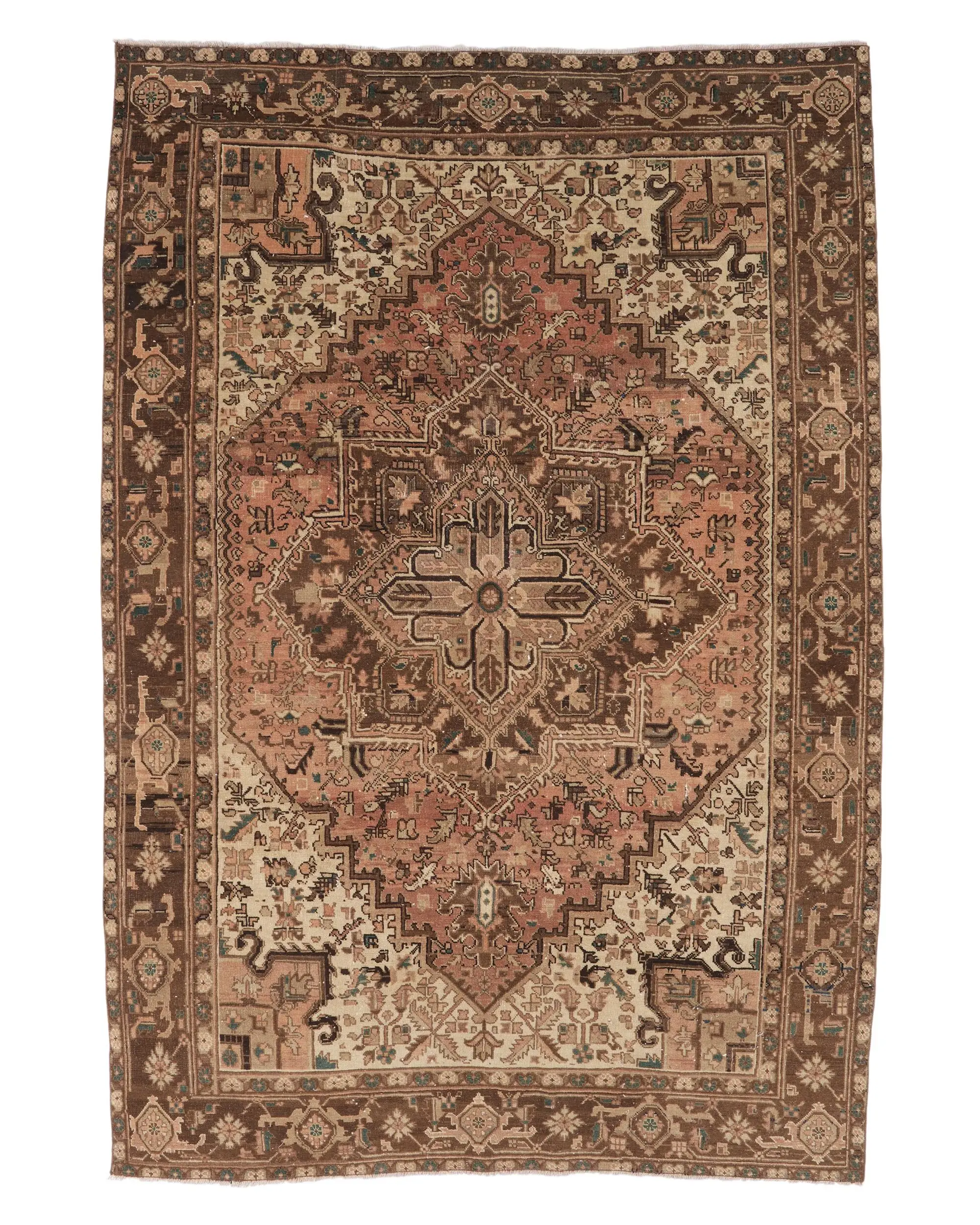 Vintage Büyük Halı 6.4x9.5 ft (195x290 cm), Türk Kahvesi Kareli Halı - 1