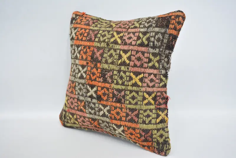 Accent Pillow Cover, 12x12 Orange Cushion Cover, Kilim Pillow, Cushion Case, Pillow for Sofa, Tapestry Pillow Cover, Throw Kilim Pillow - 4