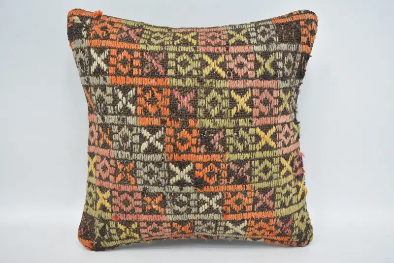 Accent Pillow Cover, 12x12 Orange Cushion Cover, Kilim Pillow, Cushion Case, Pillow for Sofa, Tapestry Pillow Cover, Throw Kilim Pillow - 1