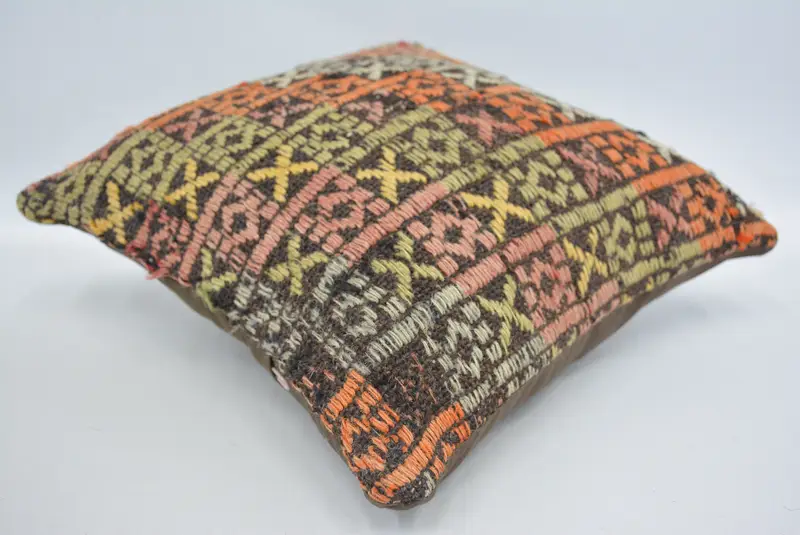 Accent Pillow Cover, 12x12 Orange Cushion Cover, Kilim Pillow, Cushion Case, Pillow for Sofa, Tapestry Pillow Cover, Throw Kilim Pillow - 6