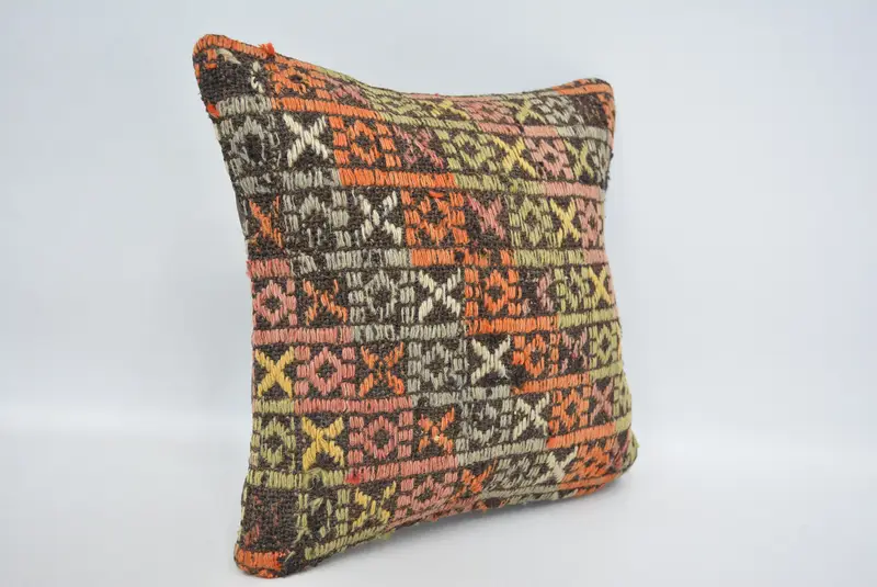 Accent Pillow Cover, 12x12 Orange Cushion Cover, Kilim Pillow, Cushion Case, Pillow for Sofa, Tapestry Pillow Cover, Throw Kilim Pillow - 3