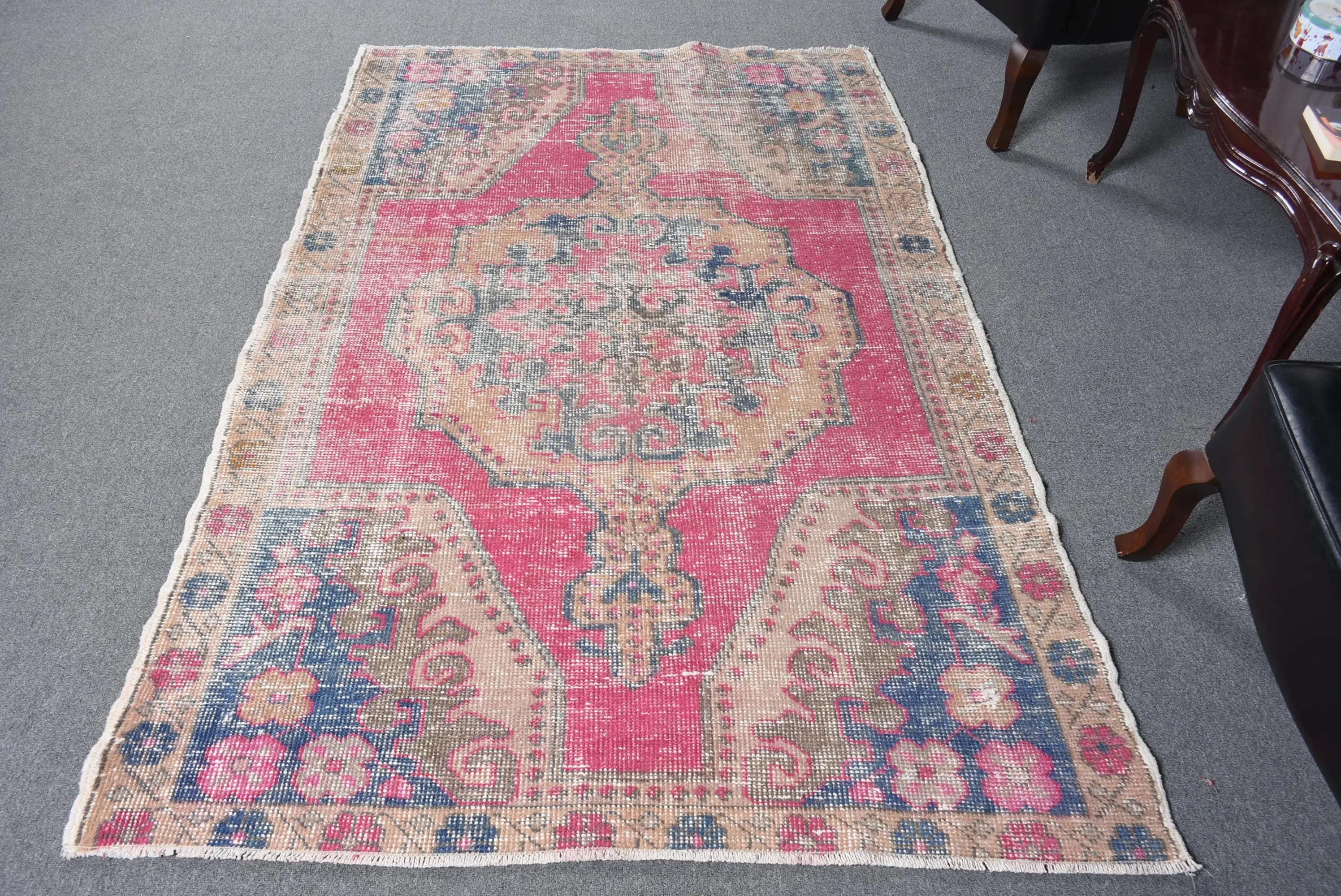4,3x6,7 ft türkischer Teppich, roter Ombré Vintage Wollteppich - 1