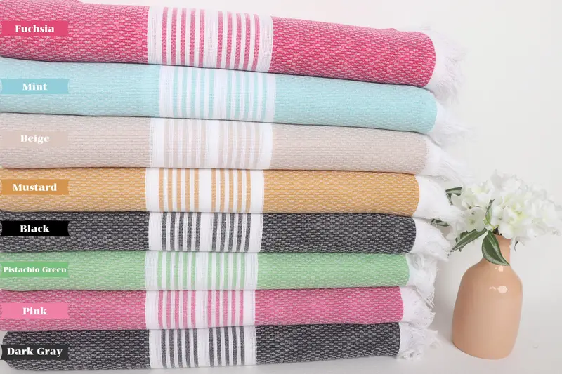 Engagement Gift, Personalized Bridesmaid Gift, Bridesmaid Gift, Bachelorette Party Gifts, Personalized Beach Towel, 70x40 Cotton Striped Towel - 1