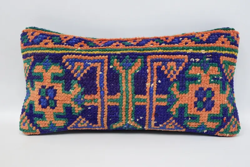 Home Decor Pillow, Vintage Kilim Throw Pillow, Tribal Pillow, Vintage Throw Cushion Case, Cushion Case, 8x16 Blue Cushion Cover, Kilim Cushion Sham - 1