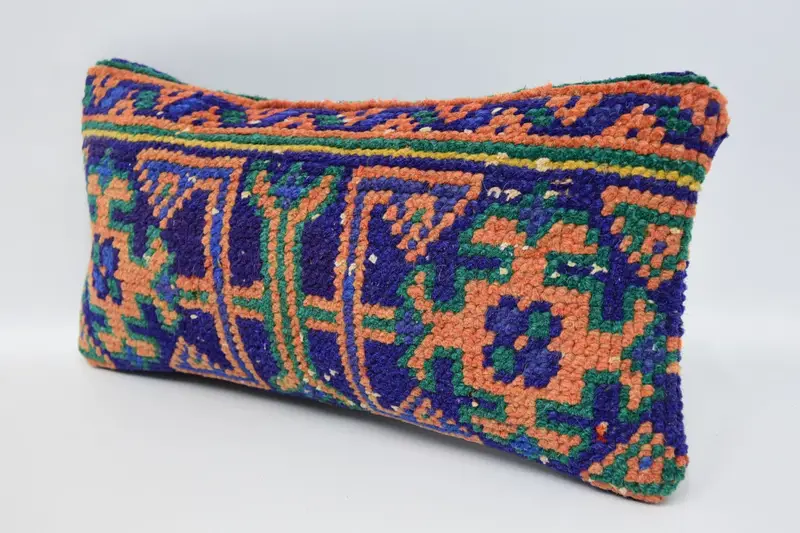 Home Decor Pillow, Vintage Kilim Throw Pillow, Tribal Pillow, Vintage Throw Cushion Case, Cushion Case, 8x16 Blue Cushion Cover, Kilim Cushion Sham - 4