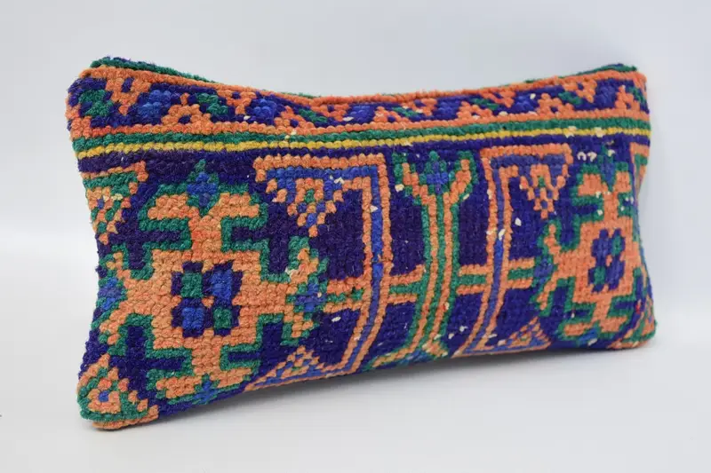 Home Decor Pillow, Vintage Kilim Throw Pillow, Tribal Pillow, Vintage Throw Cushion Case, Cushion Case, 8x16 Blue Cushion Cover, Kilim Cushion Sham - 3