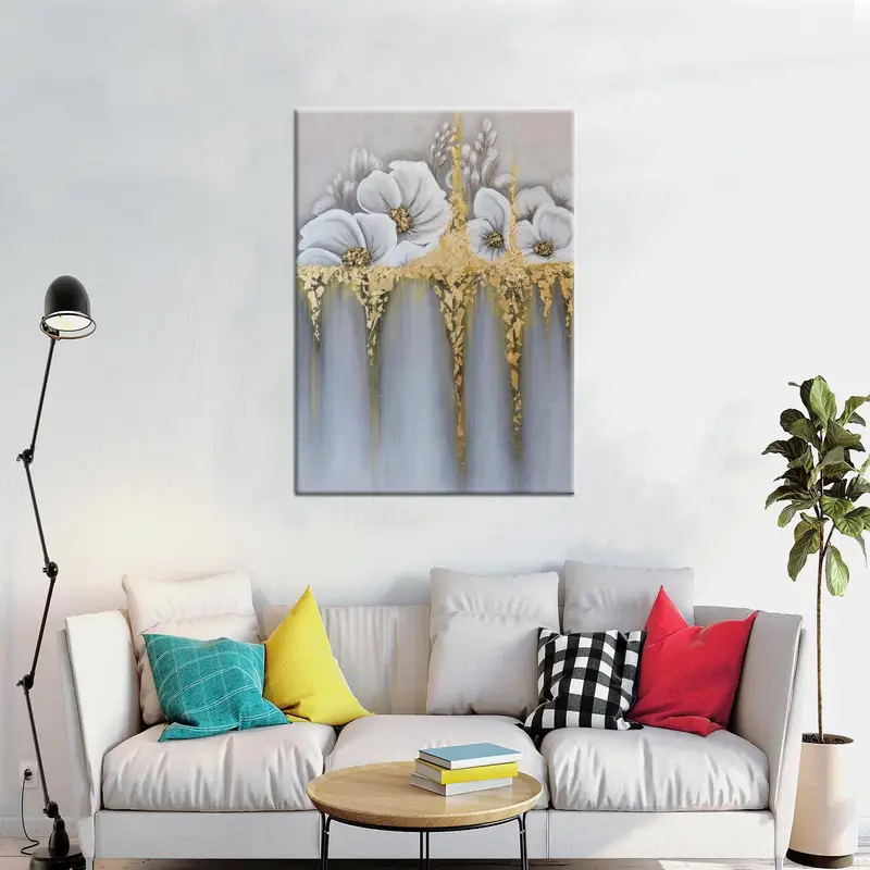 White Canvas Art, Modern Wall Decor, Luxury Artwork, Gold Canvas Art, Wall Hanging Art, Modern Canvas Art, Trendy Art Decor, Home Decor Art - 1