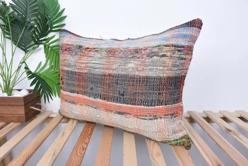 Nautical Throw Cushion Case, Boho Pillow, Toss Pillow, Pillow for Sofa, Pillow Sham, Turkish Kilim Pillow, 20x28 Blue Cushion Cover - 5