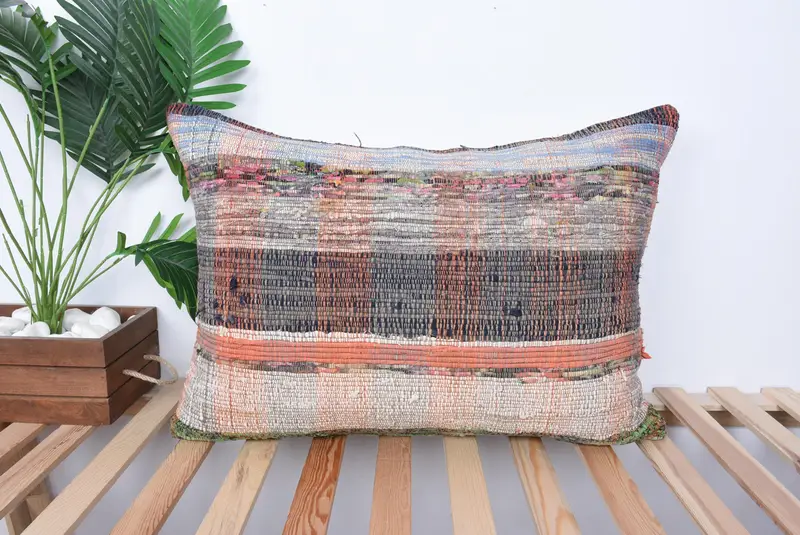 Nautical Throw Cushion Case, Boho Pillow, Toss Pillow, Pillow for Sofa, Pillow Sham, Turkish Kilim Pillow, 20x28 Blue Cushion Cover - 1