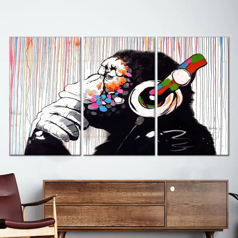 鮮やかな猿のキャンバス: 抽象、落書き、音楽愛好家アート