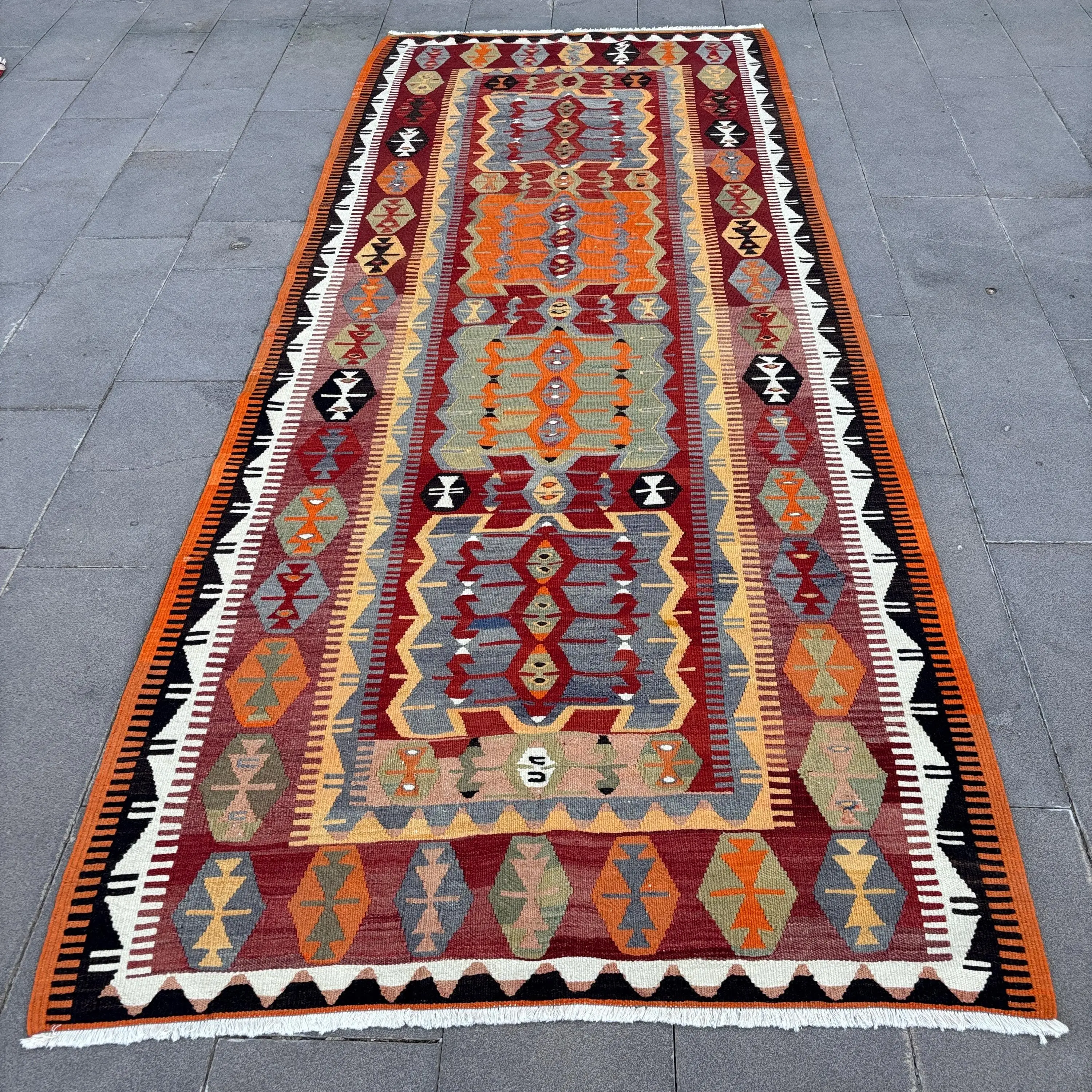 4.6x11 ft Vintage Halı, Kırmızı Katı Türk Halısı Yün - 1