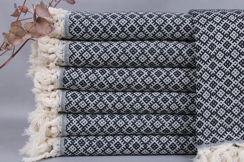 Turkish Towel Organic Cotton Navy Diamond, 40x71 Inches