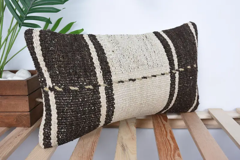 10x20 Brown Cushion Cover, Interior Designer Pillow, Cushion, Turkish Bench Pillow Case, Pillow for Couch, Kilim Pillow Cover - 4