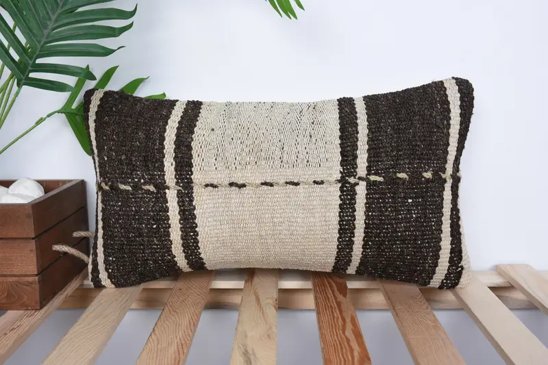 10x20 Brown Cushion Cover, Interior Designer Pillow, Cushion, Turkish Bench Pillow Case, Pillow for Couch, Kilim Pillow Cover - 1