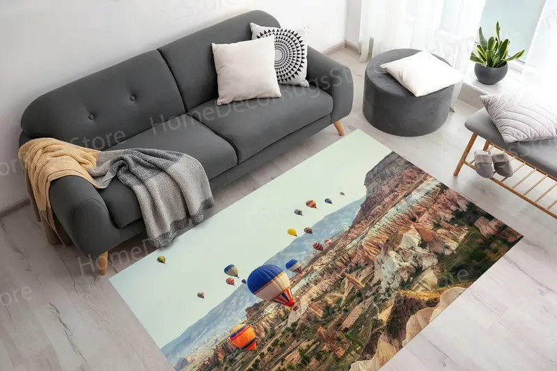 Alfombra estampada con globo aerostático Cappadocia Sunrise - Decoración de la naturaleza turca